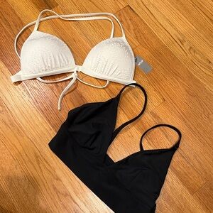Aerie White and Black Bikini Tops